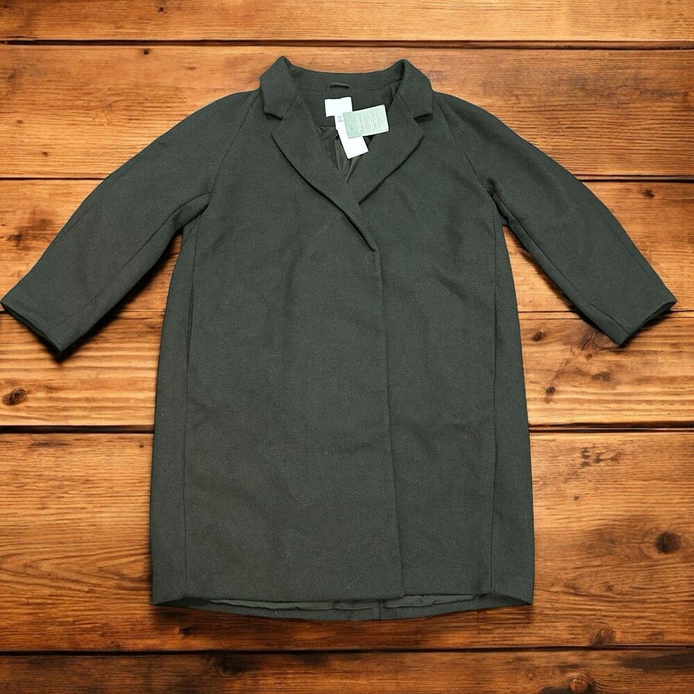 H&M Womens Sz XXL Pockets Coat Double Breasted Overcoat Dark Khaki Green Classic - Picture 3 of 10